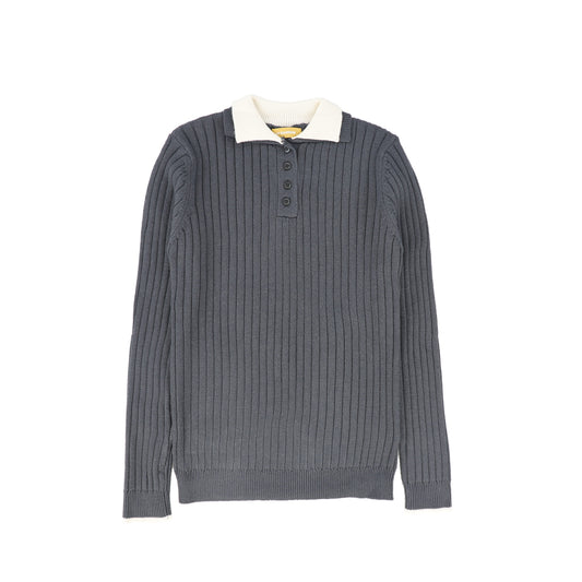 LE BOURDON GREY WIDE RIBBED COLLAR SWEATER
