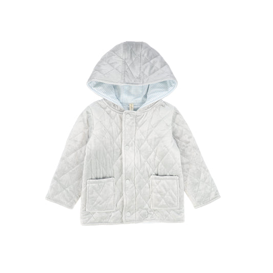 BEBE JOLEE CLOUDY BLUE VELOUR QUILTED JACKET