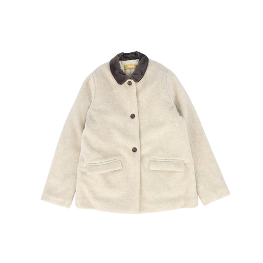 LE BOURDON OATMEAL VELVET COLLAR WOOL COAT