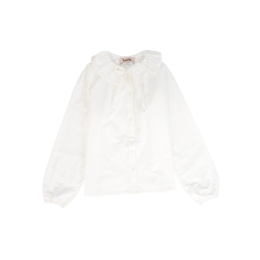 TUSTELLO WHITE POPLIN RUFFLE COLLAR TIE BLOUSE
