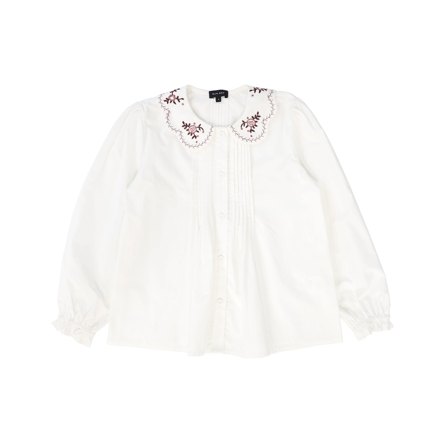 BAMBOO WHITE EMBROIDERED SCALLOP COLLAR BLOUSE