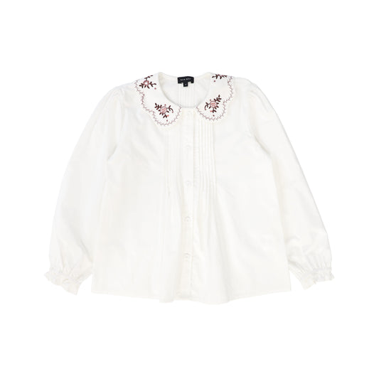 BAMBOO WHITE EMBROIDERED SCALLOP COLLAR BLOUSE
