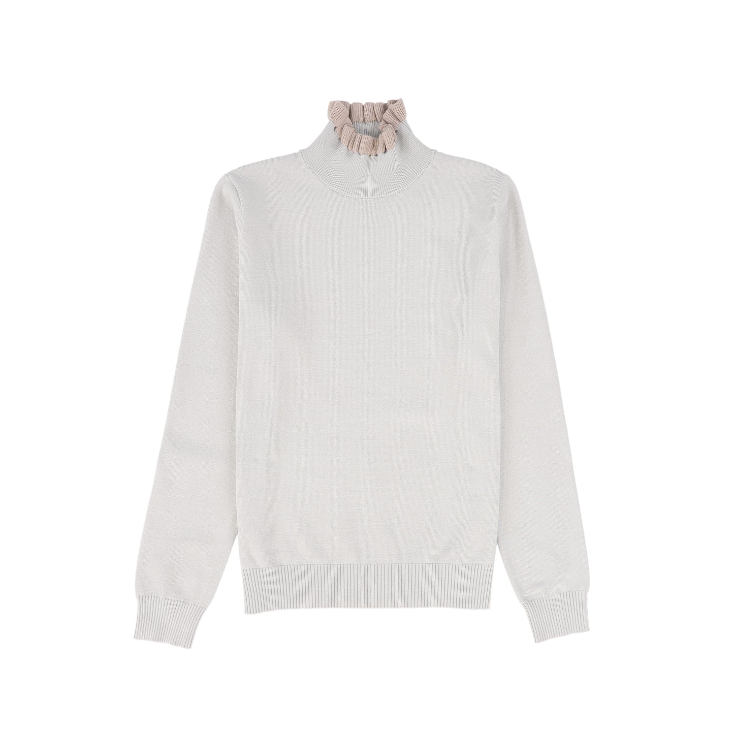 BAMBOO LIGHT GREY RUFFLE NECK SWEATER