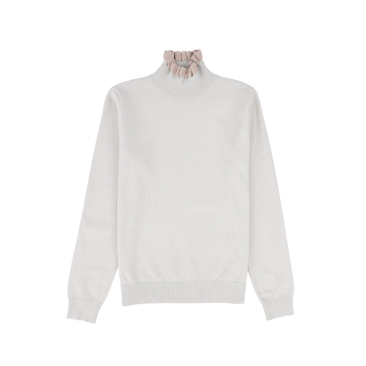 BAMBOO LIGHT GREY RUFFLE NECK SWEATER