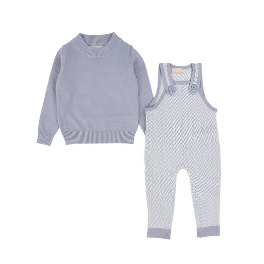 ONE CHILD BLUE CHEVRON KNIT OVERALL SET