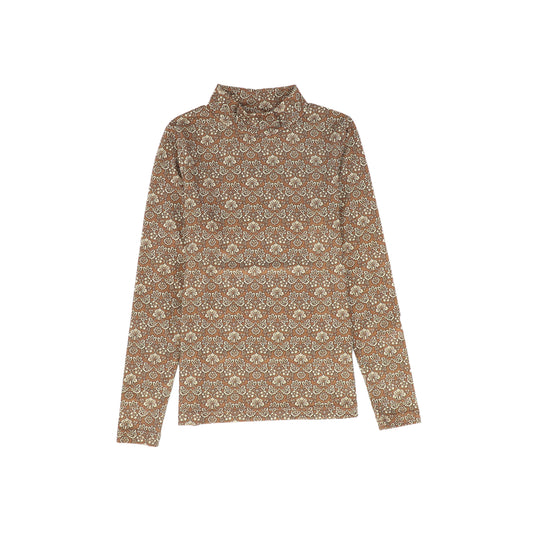 ONE CHILD CAMEL FLORAL PRINT TURTLENECK
