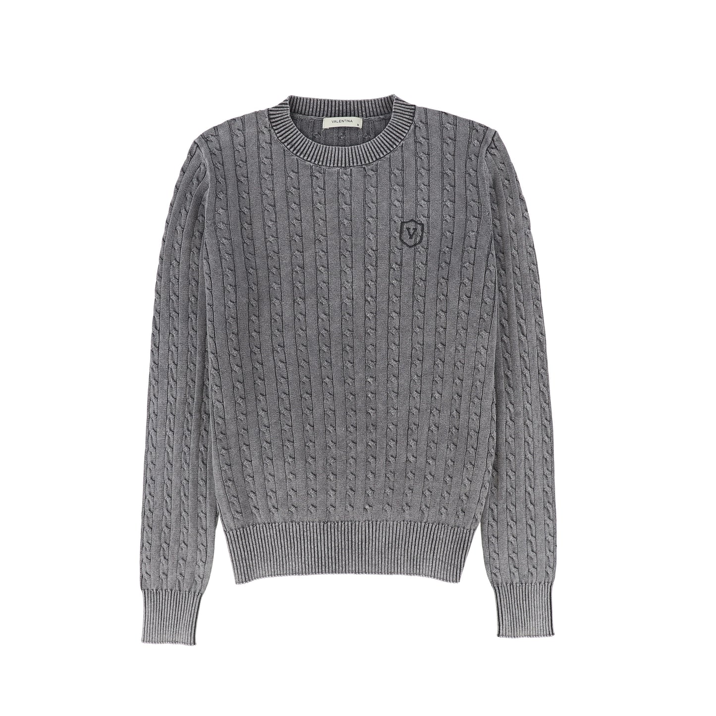 VALENTINA BLACK MINERAL WASH CABLE KNIT SWEATER