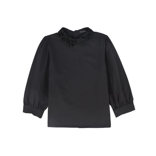 FRANCESCA GUILIANO BLACK EMBELLISHED COLLAR BLOUSE