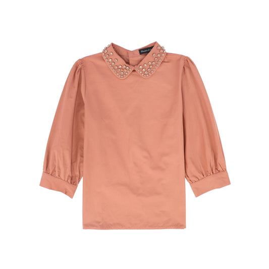 FRANCESCA GUILIANO MAUVE EMBELLISHED COLLAR BLOUSE