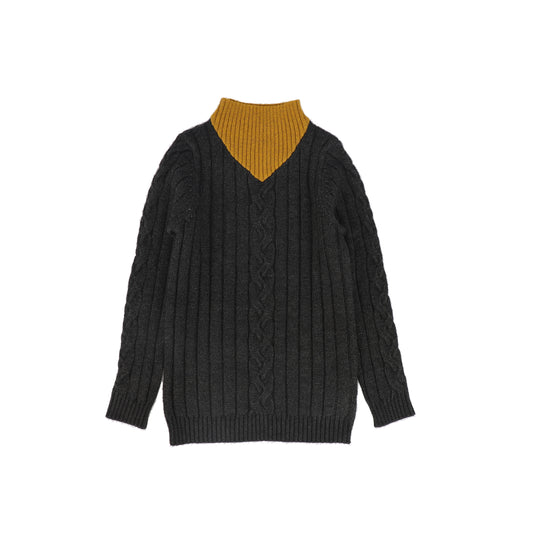 HARPER JAMES CHARCOAL CENTER CABLE KNIT SWEATER
