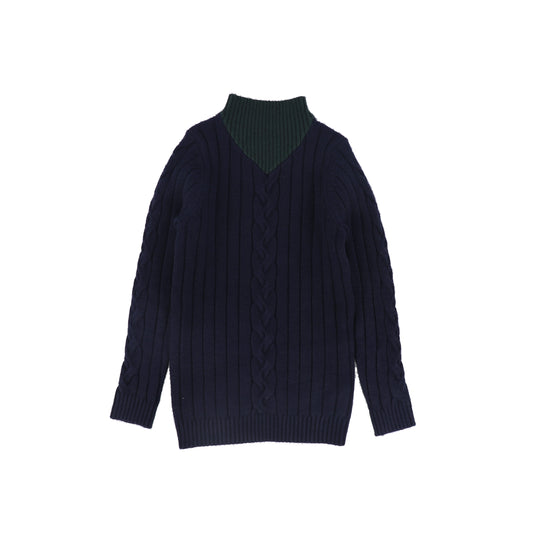HARPER JAMES NAVY CENTER CABLE KNIT SWEATER