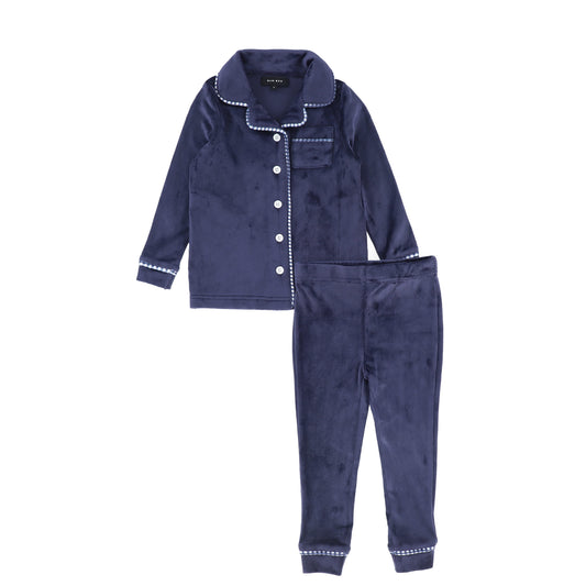 BAMBOO BLUE VELOUR PIPED PAJAMA