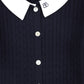 BAMBOO NAVY CABLE KNIT COLLAR CARDIGAN