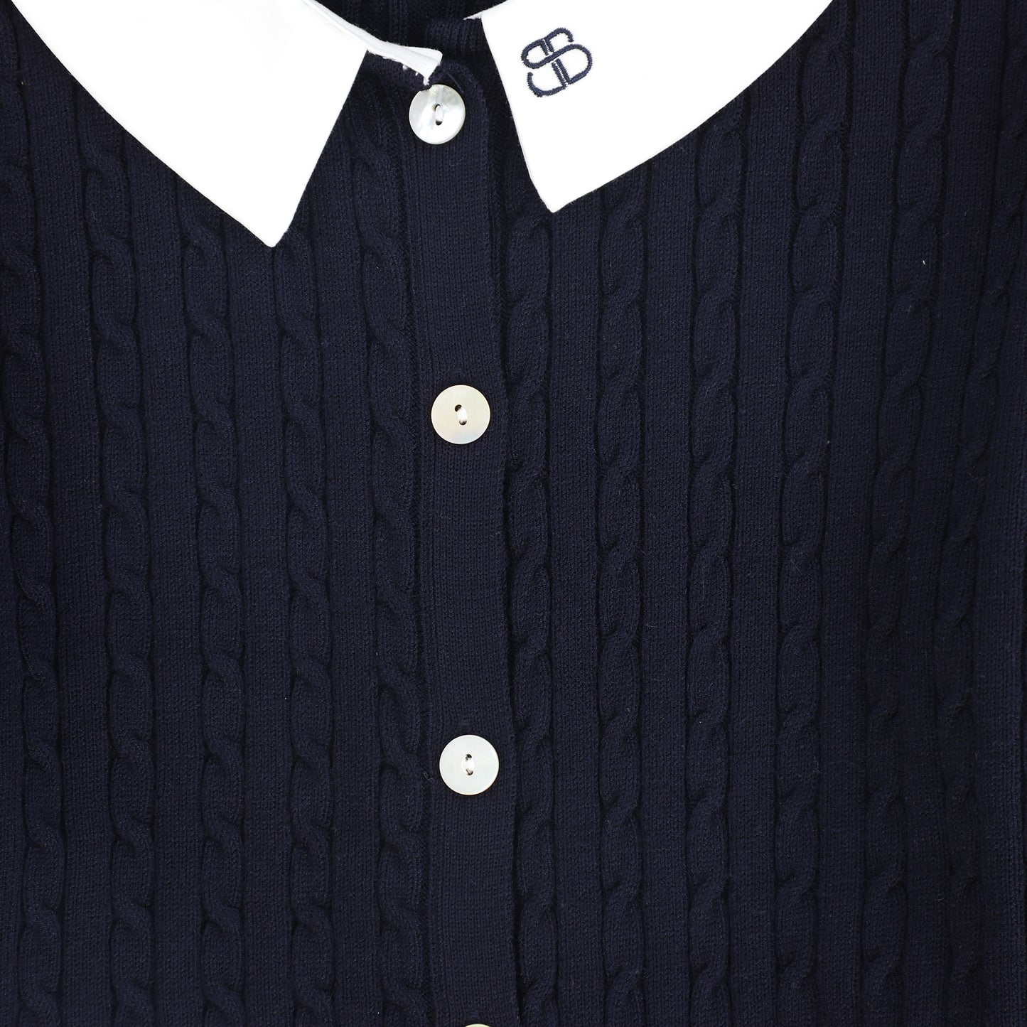 BAMBOO NAVY CABLE KNIT COLLAR CARDIGAN