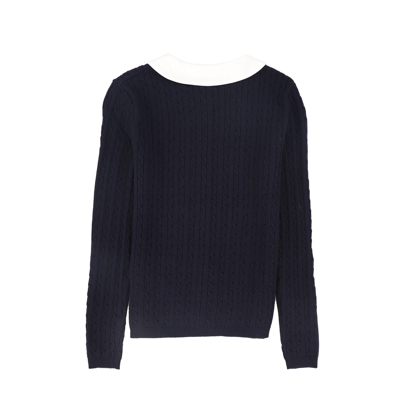 BAMBOO NAVY CABLE KNIT COLLAR CARDIGAN
