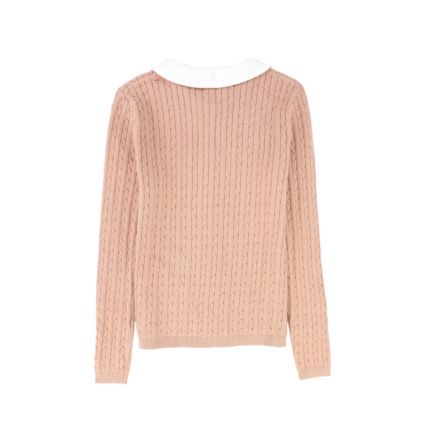 BAMBOO PINK CABLE KNIT COLLAR CARDIGAN