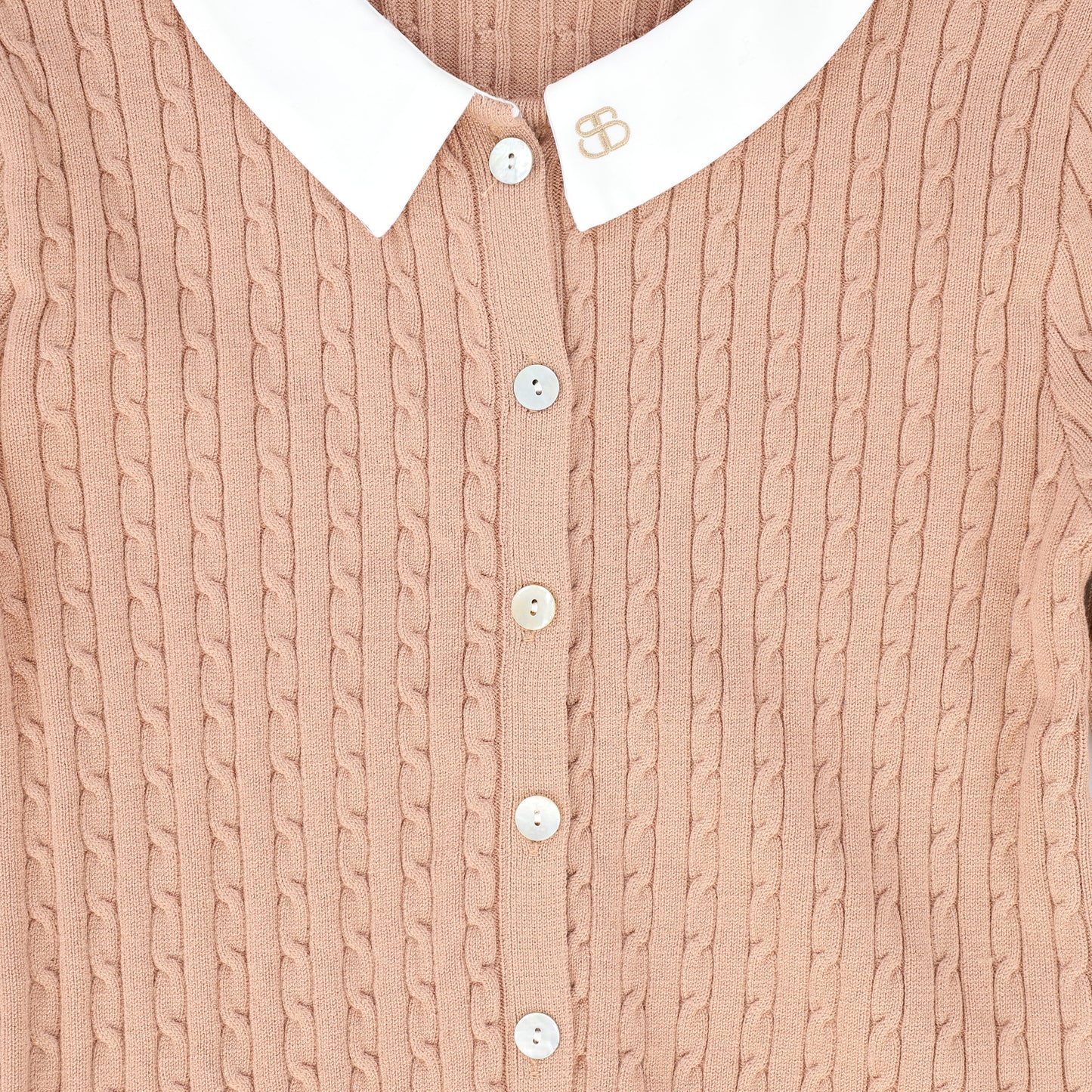 BAMBOO PINK CABLE KNIT COLLAR CARDIGAN
