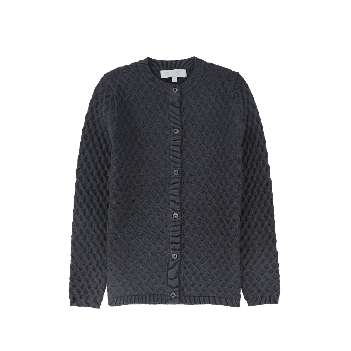 BACE COLLECTION GREY TEXTURED CROCHET KNIT CARDIGAN