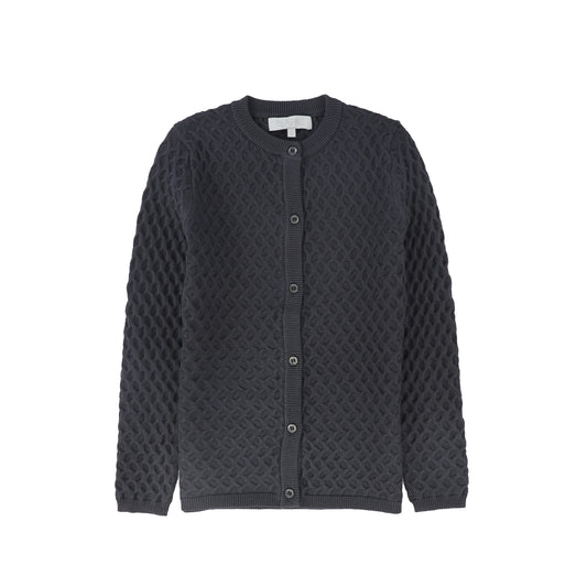 BACE COLLECTION GREY TEXTURED CROCHET KNIT CARDIGAN
