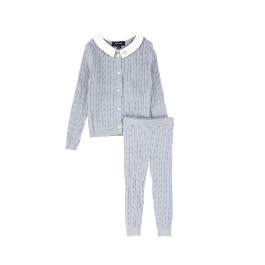 BAMBOO LIGHT BLUE CABLE KNIT COLLAR SET