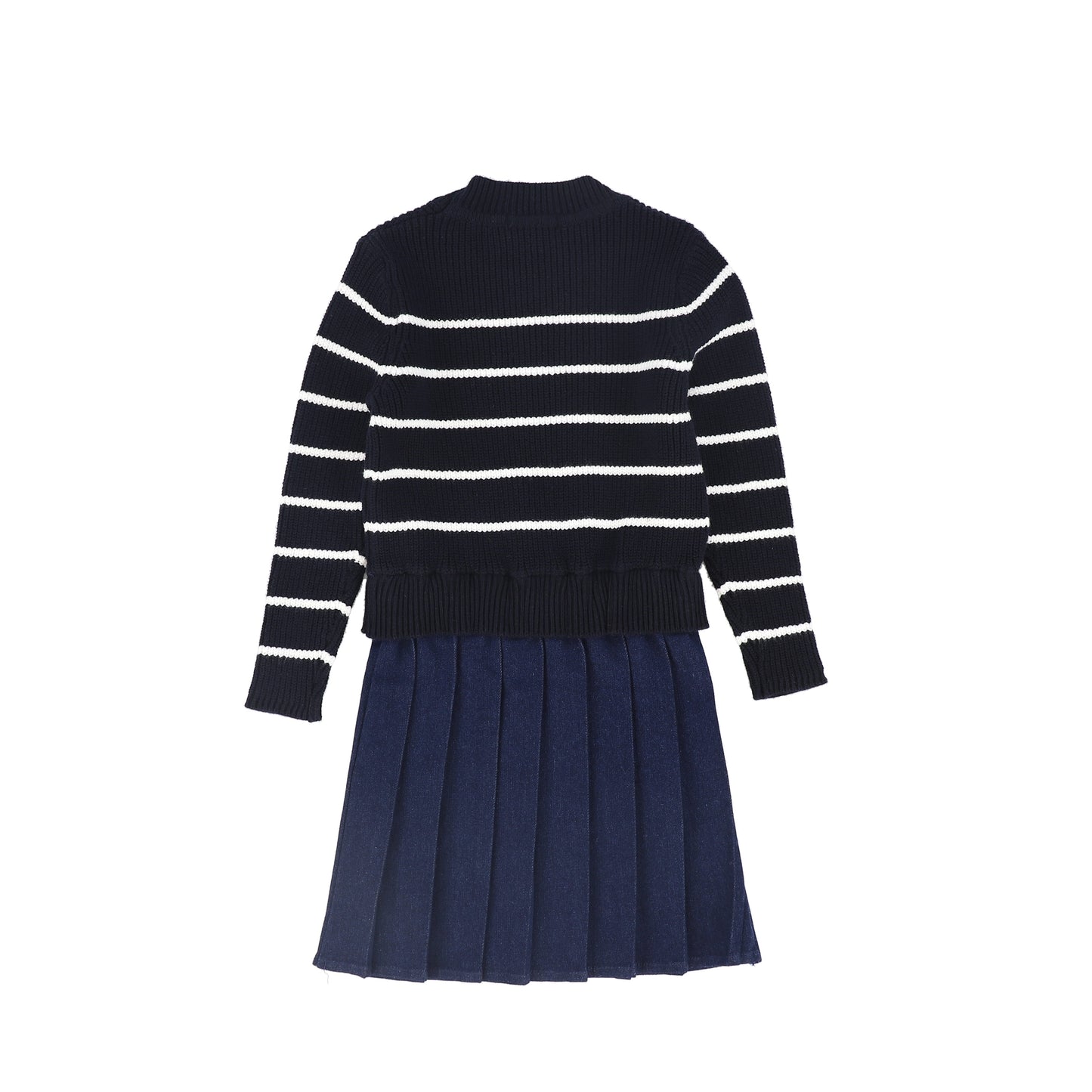 BAMBOO NAVY STRIPE KNIT PLEATED DRESS