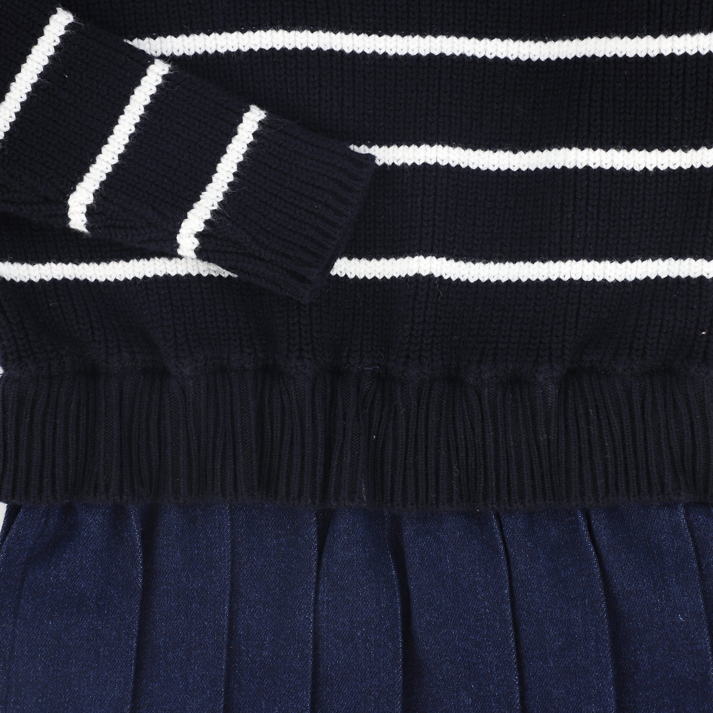 BAMBOO NAVY STRIPE KNIT PLEATED DRESS