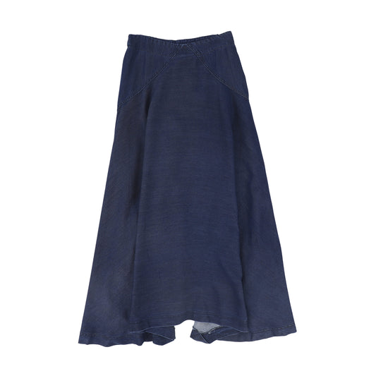BAMBOO MID BLUE DENIM DIAGONAL STITCHED MAXI SKIRT