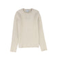 BACE COLLECTION BEIGE RIBBED KNIT EMBROIDERED SWEATER