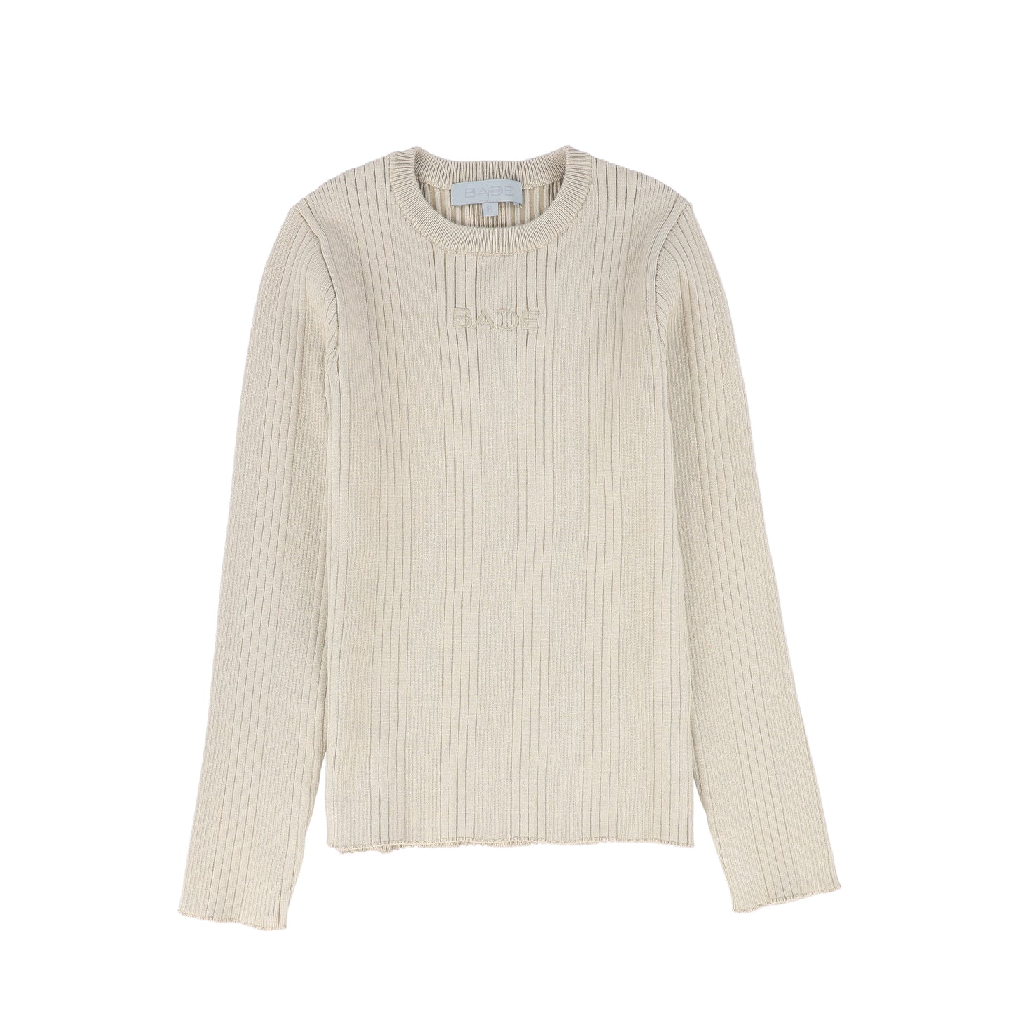 BACE COLLECTION BEIGE RIBBED KNIT EMBROIDERED SWEATER