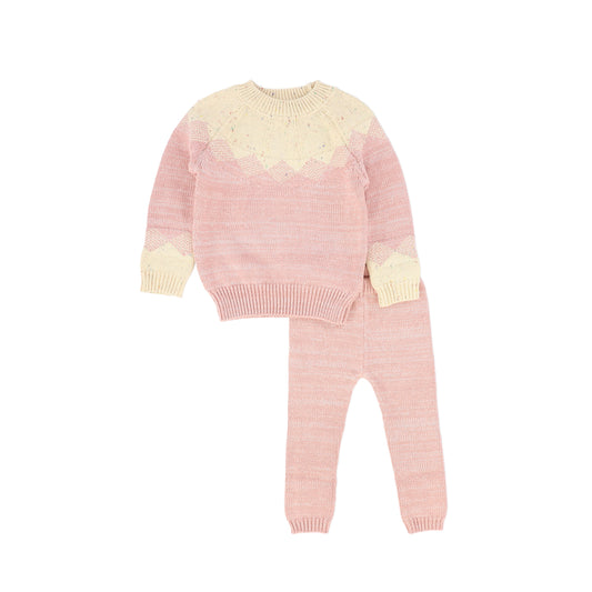 ONE CHILD PINK SPECKLED KNIT SWEATER SET