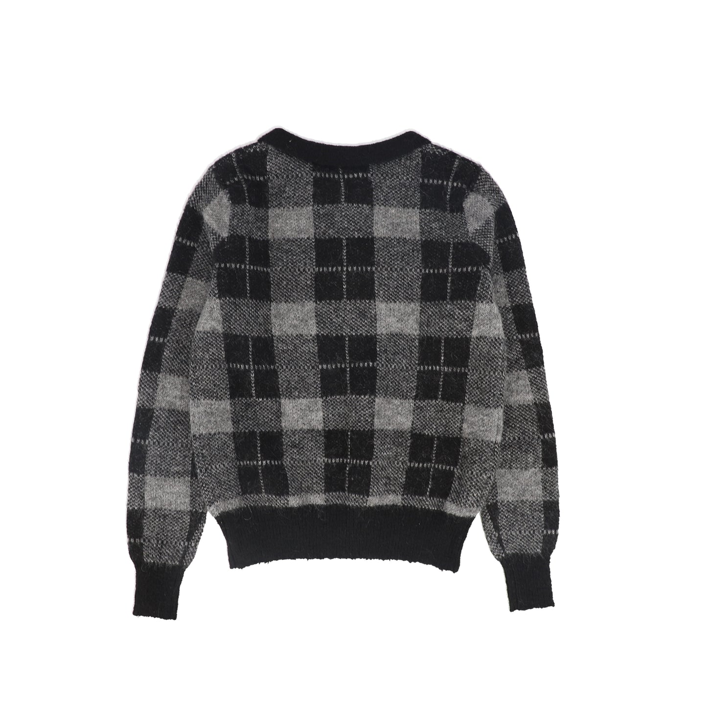 BAMBOO BLACK/CHARCOAL PLAID KNIT COLLAR SWEATER
