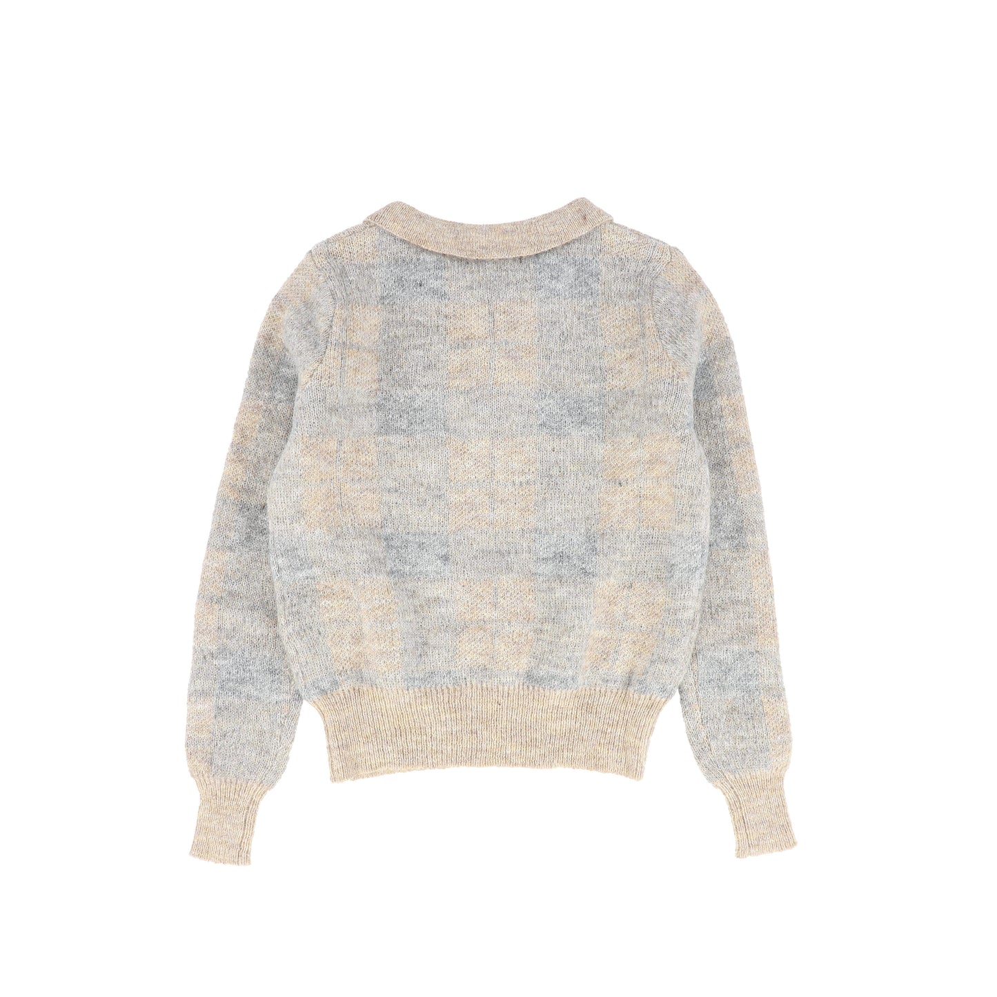 BAMBOO LIGHT GREY PLAID KNIT COLLAR SWEATER