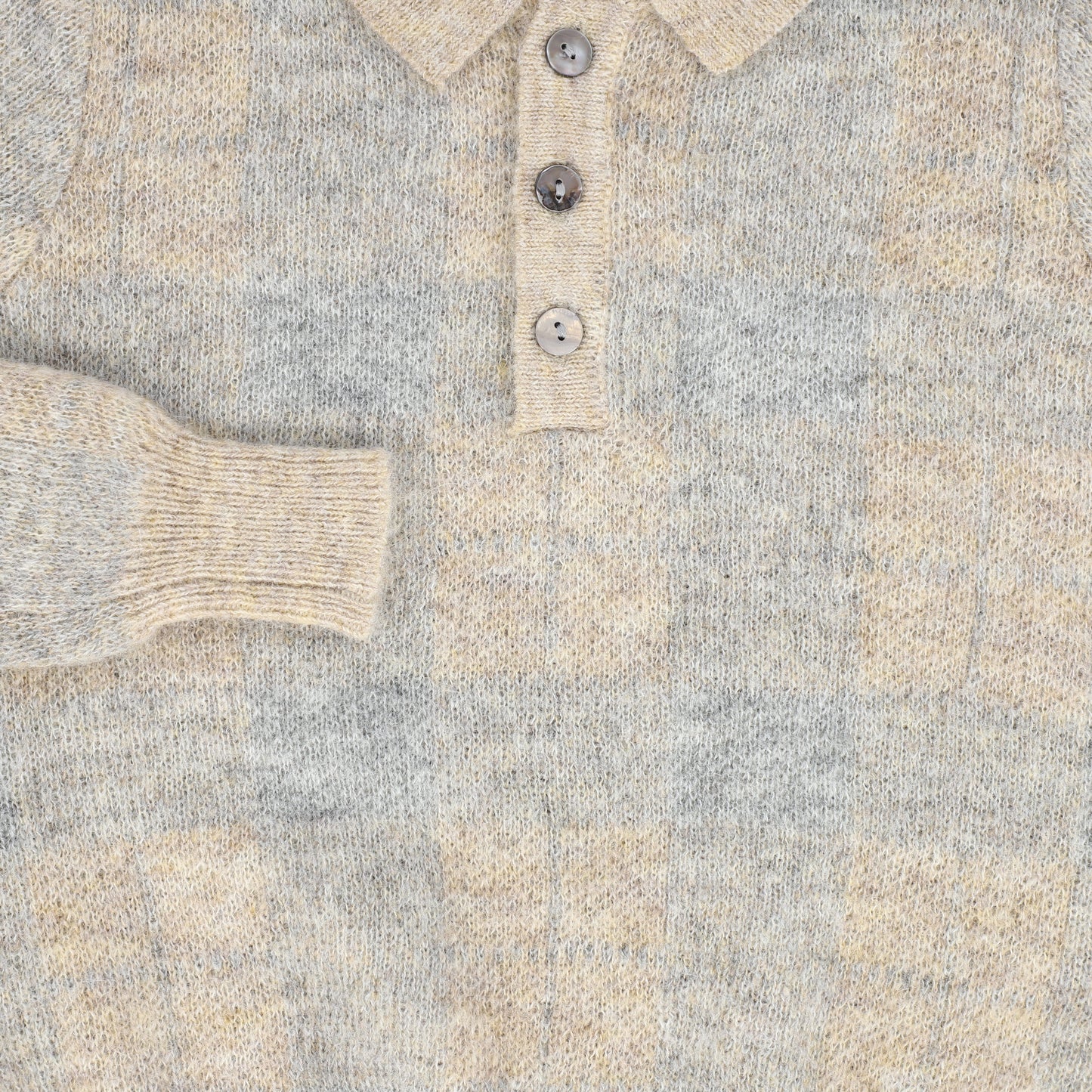 BAMBOO LIGHT GREY PLAID KNIT COLLAR SWEATER