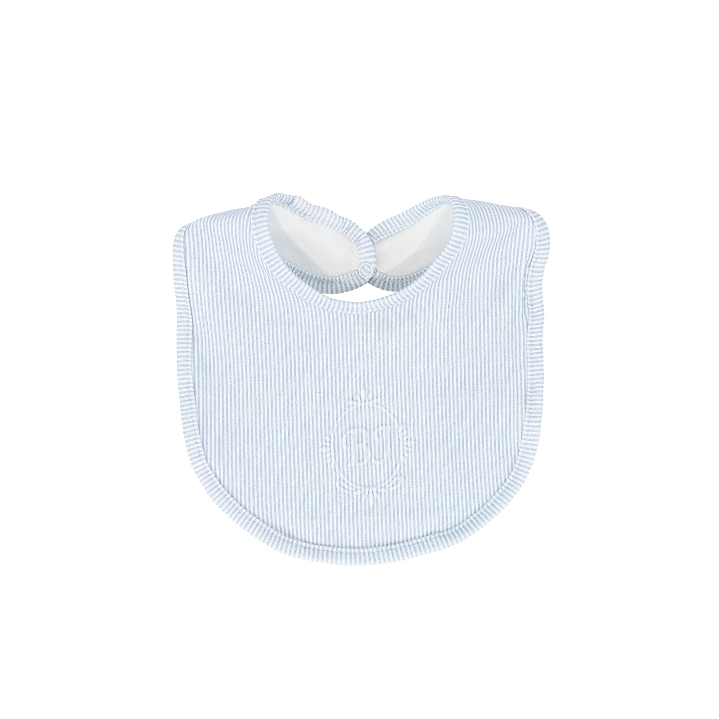 BEBE JOLEE BLUE STRIPE MONOGRAM BIB