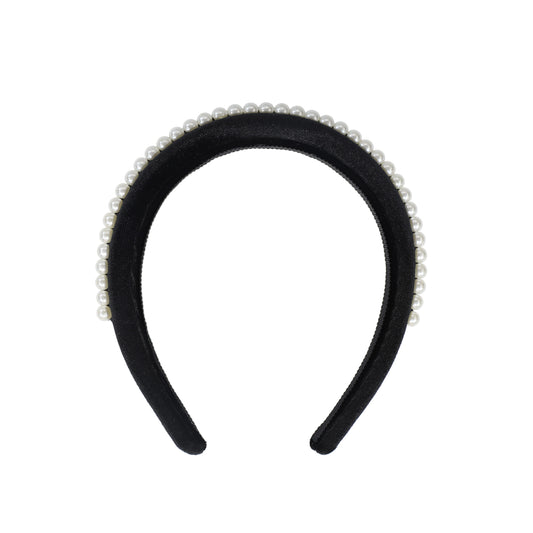 FRANCESCA GUILIANO BLACK/IVORY VELVET PEARL HEADBAND [FINAL SALE]