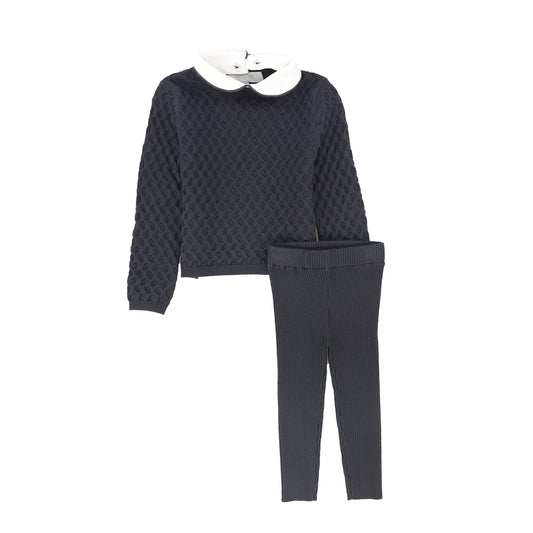 BACE COLLECTION GREY TEXTURED CROCHET KNIT SET