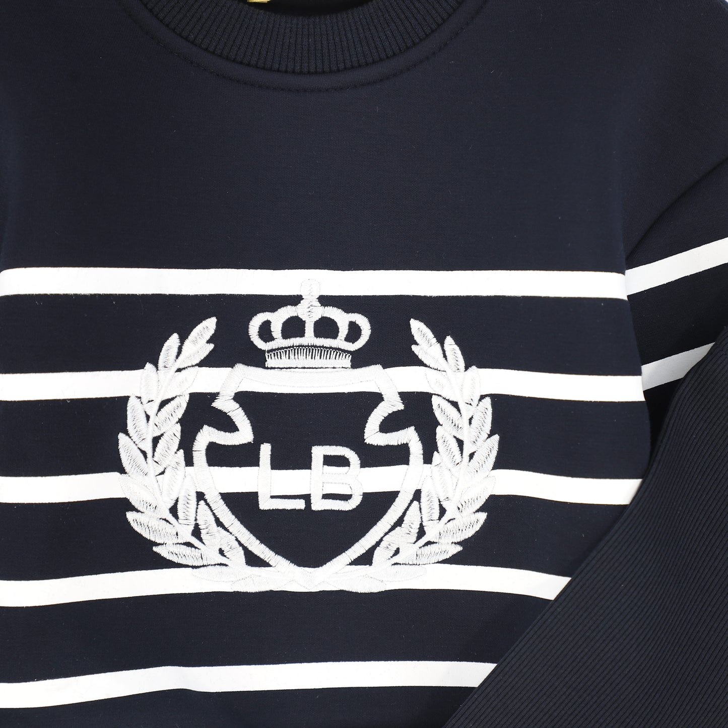 LE BOURDON NAVY STRIPED EMBROIDERED CREST SWEATSHIRT SET