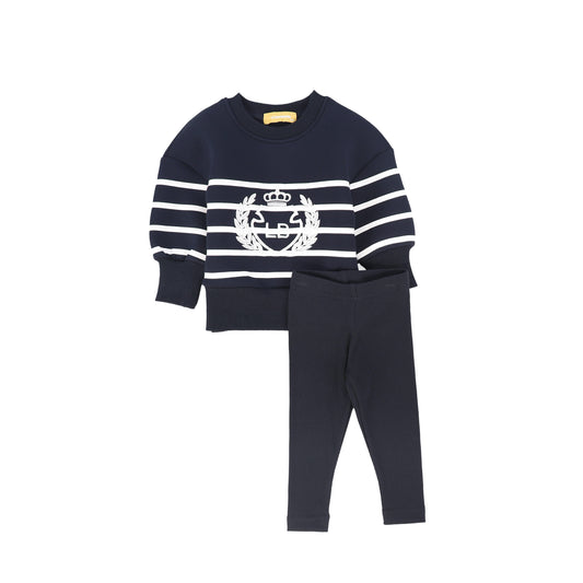 LE BOURDON NAVY STRIPED EMBROIDERED CREST SWEATSHIRT SET