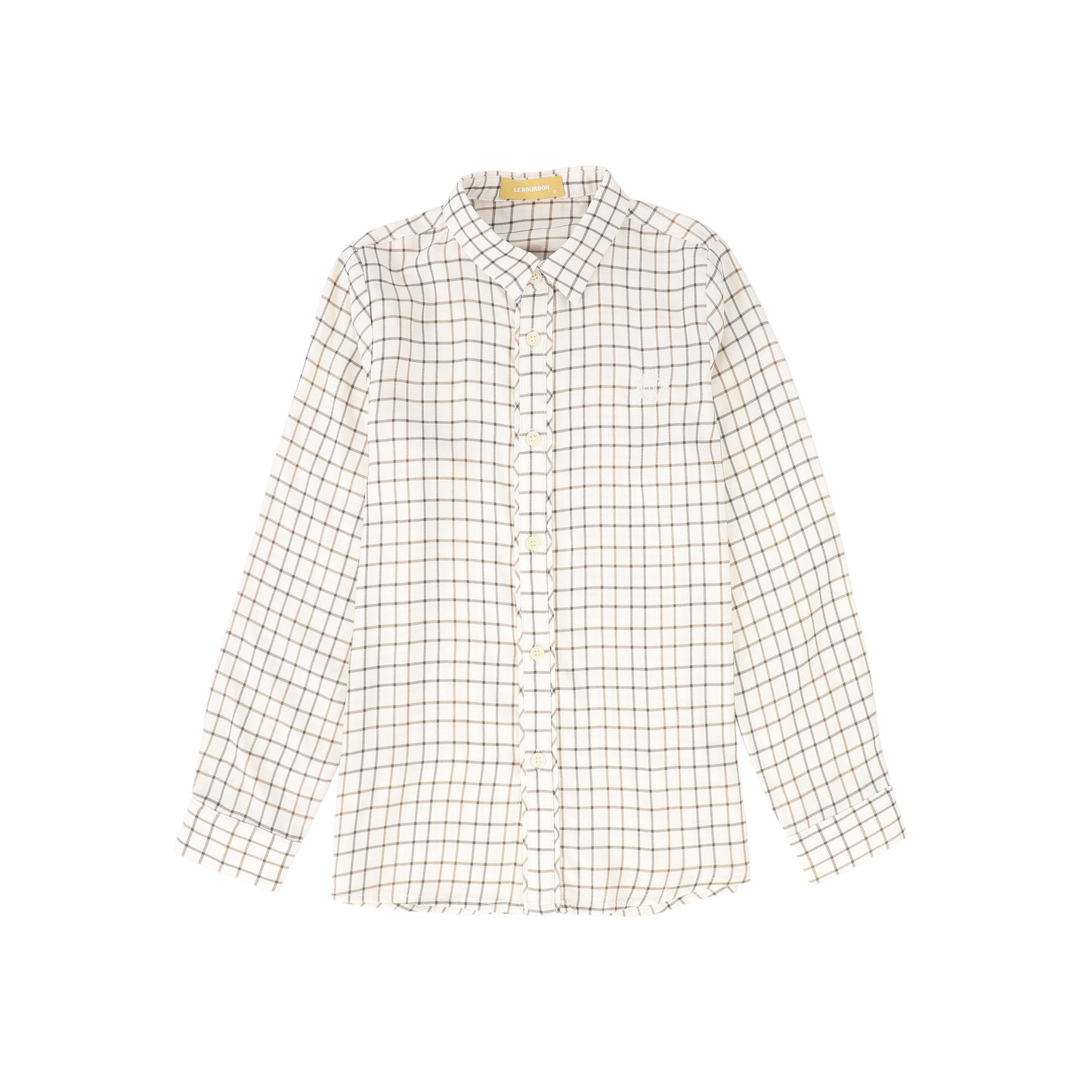 LE BOURDON BEIGE/BROWN WINDOWPANE BLOUSE