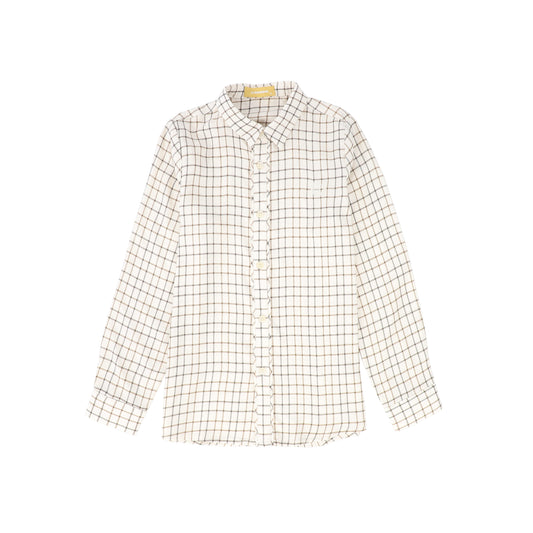 LE BOURDON BEIGE/BROWN WINDOWPANE BLOUSE