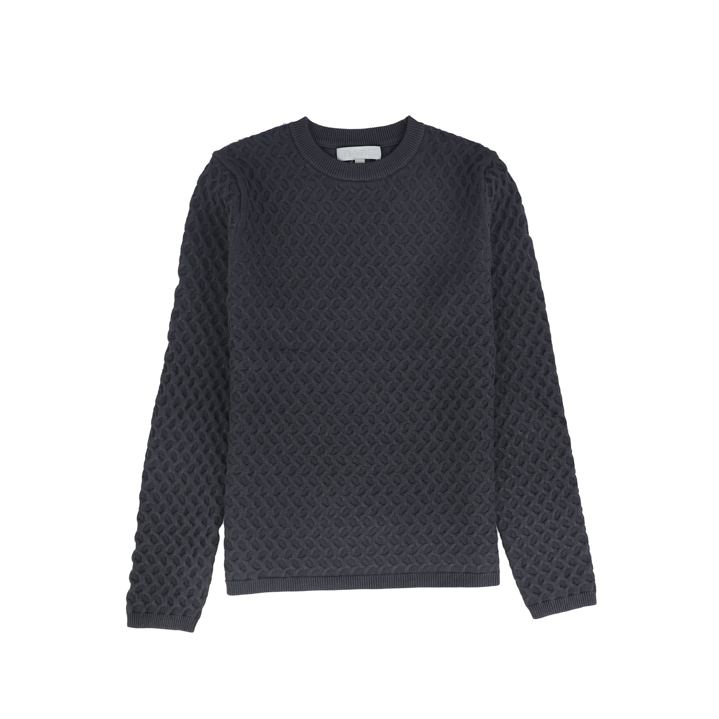 BACE COLLECTION GREY TEXTURED CROCHET KNIT SWEATER