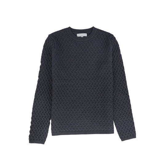 BACE COLLECTION GREY TEXTURED CROCHET KNIT SWEATER
