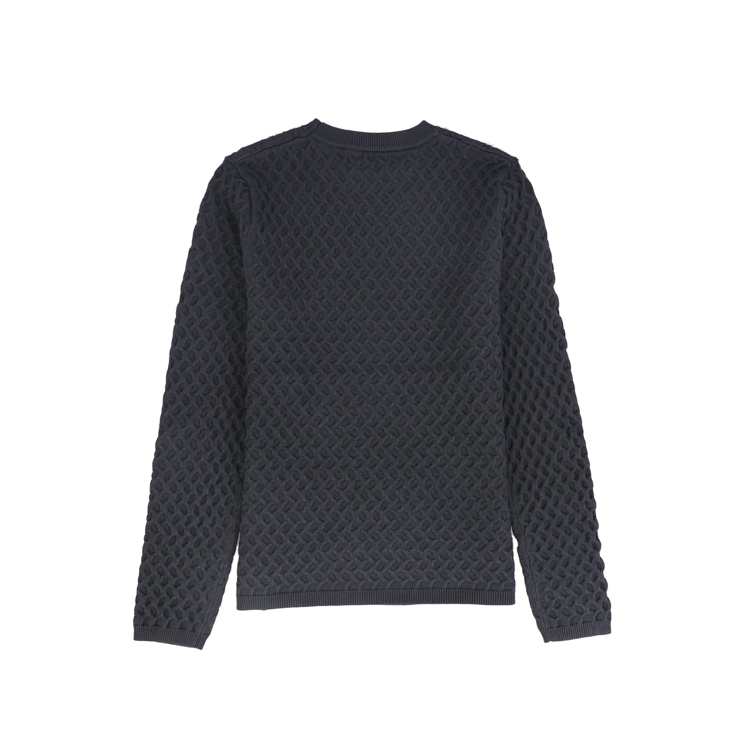 BACE COLLECTION GREY TEXTURED CROCHET KNIT SWEATER