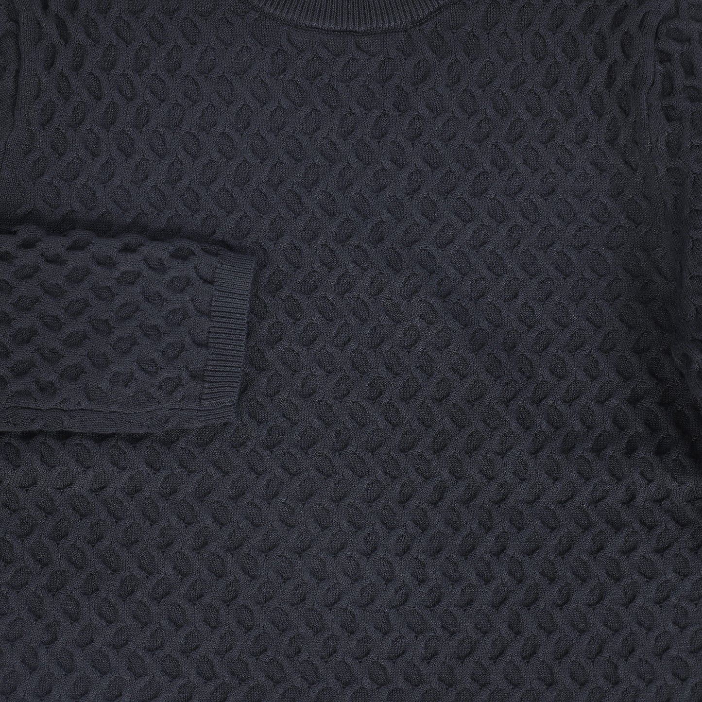 BACE COLLECTION GREY TEXTURED CROCHET KNIT SWEATER