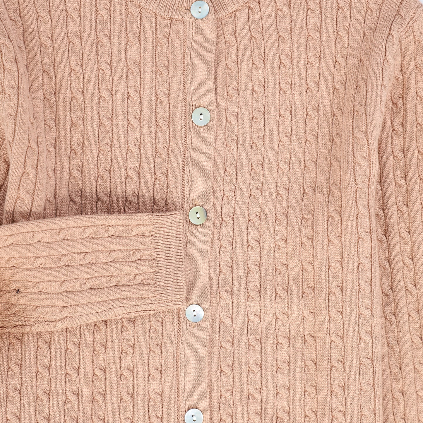 BAMBOO PINK CABLE KNIT BUTTONED CARDIGAN