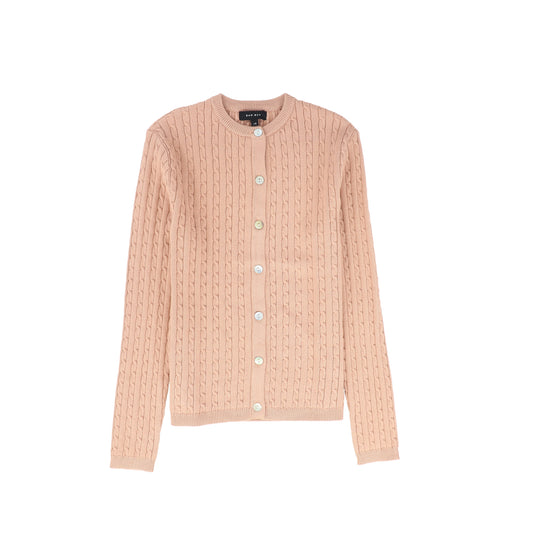 BAMBOO PINK CABLE KNIT BUTTONED CARDIGAN