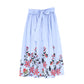 VALENTINA BLUE LINEN EMBROIDERED FLOWER HEM SKIRT