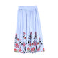 VALENTINA BLUE LINEN EMBROIDERED FLOWER HEM SKIRT