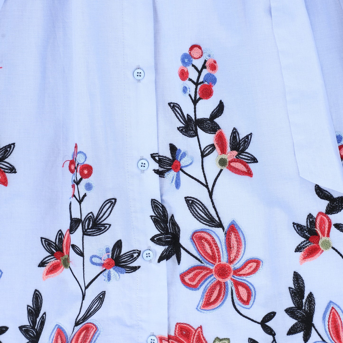 VALENTINA BLUE LINEN EMBROIDERED FLOWER HEM SKIRT