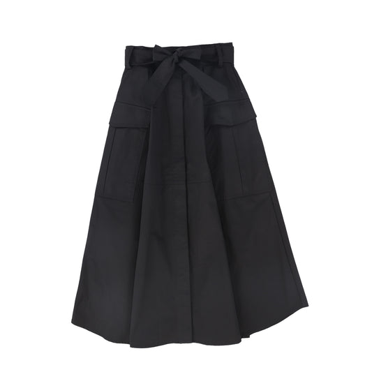 VALENTINA BLACK COTTON BELTED POCKET SKIRT